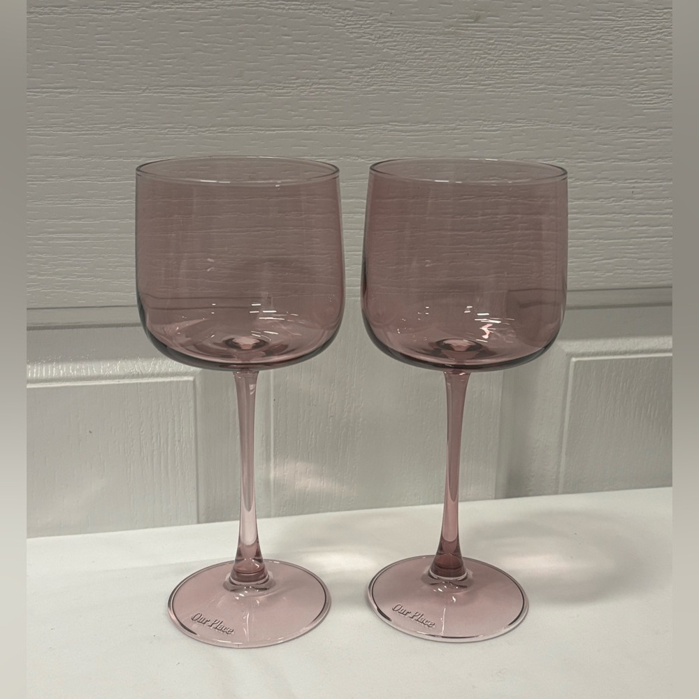 Our Place Wine Pinkish Glasses Goblets a Set Of 2 12Oz.